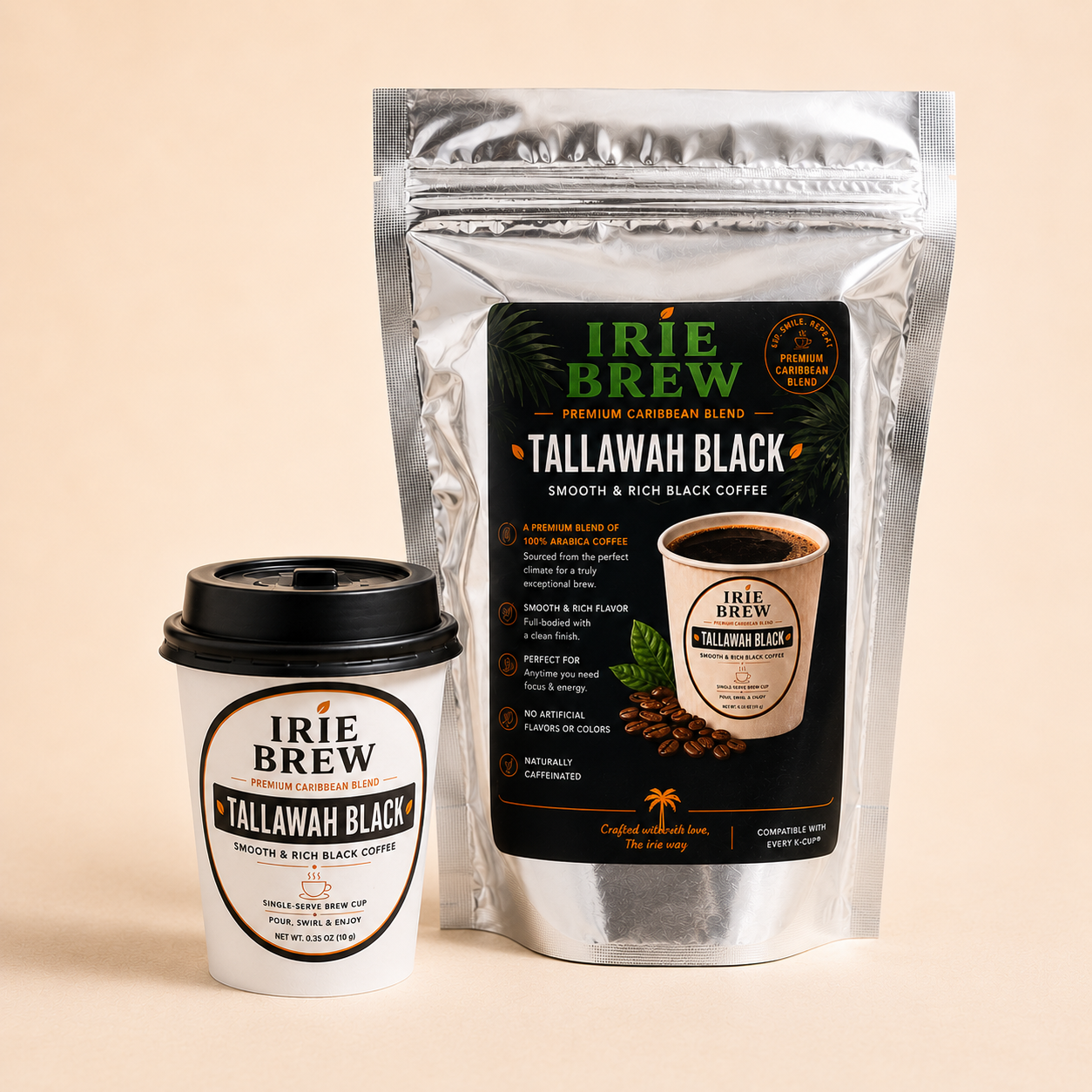 Tallawah Black coffee in convenient Irie Brew cup – bold flavor just add hot water coffee